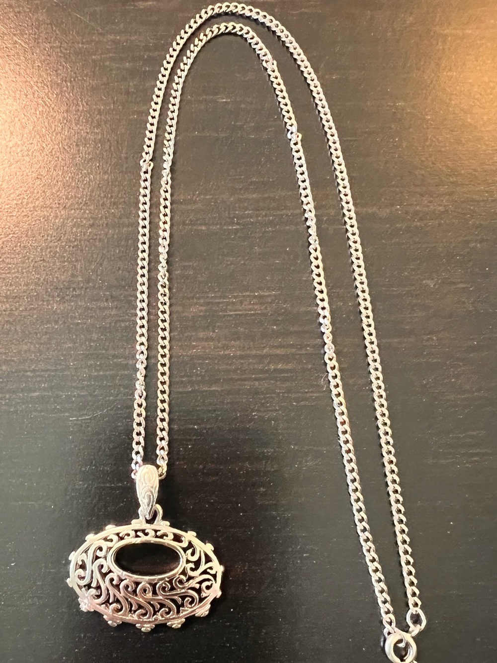 Silver-Tone Filigree Oval Necklace -